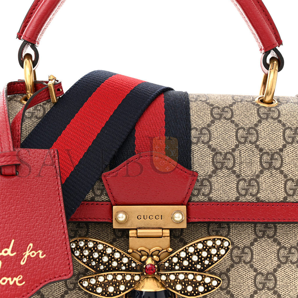 GUCCI GG SUPREME MONOGRAM SMALL QUEEN MARGARET TOP HANDLE BAG RED 476541 (25*18*10cm) 